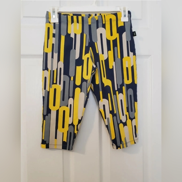 ❤ LIQUIDO YOGA CROP LEGGINGS YELLOW / NAVY / GRAY CHAIN PATTERN WOMEN'S SIZE MED - Picture 2 of 10